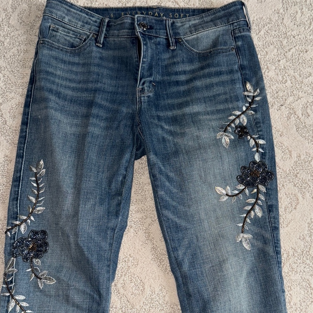 Embroidered Blue Jeans with Floral Design